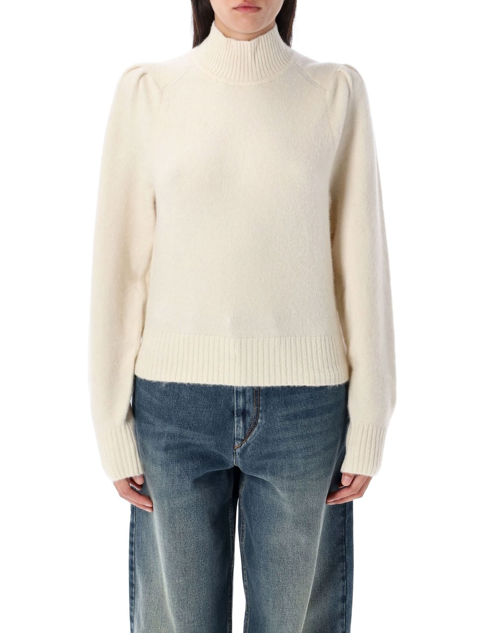 Isabel Marant Purdie High Neck Puffed Shoulder Sweater Grijs