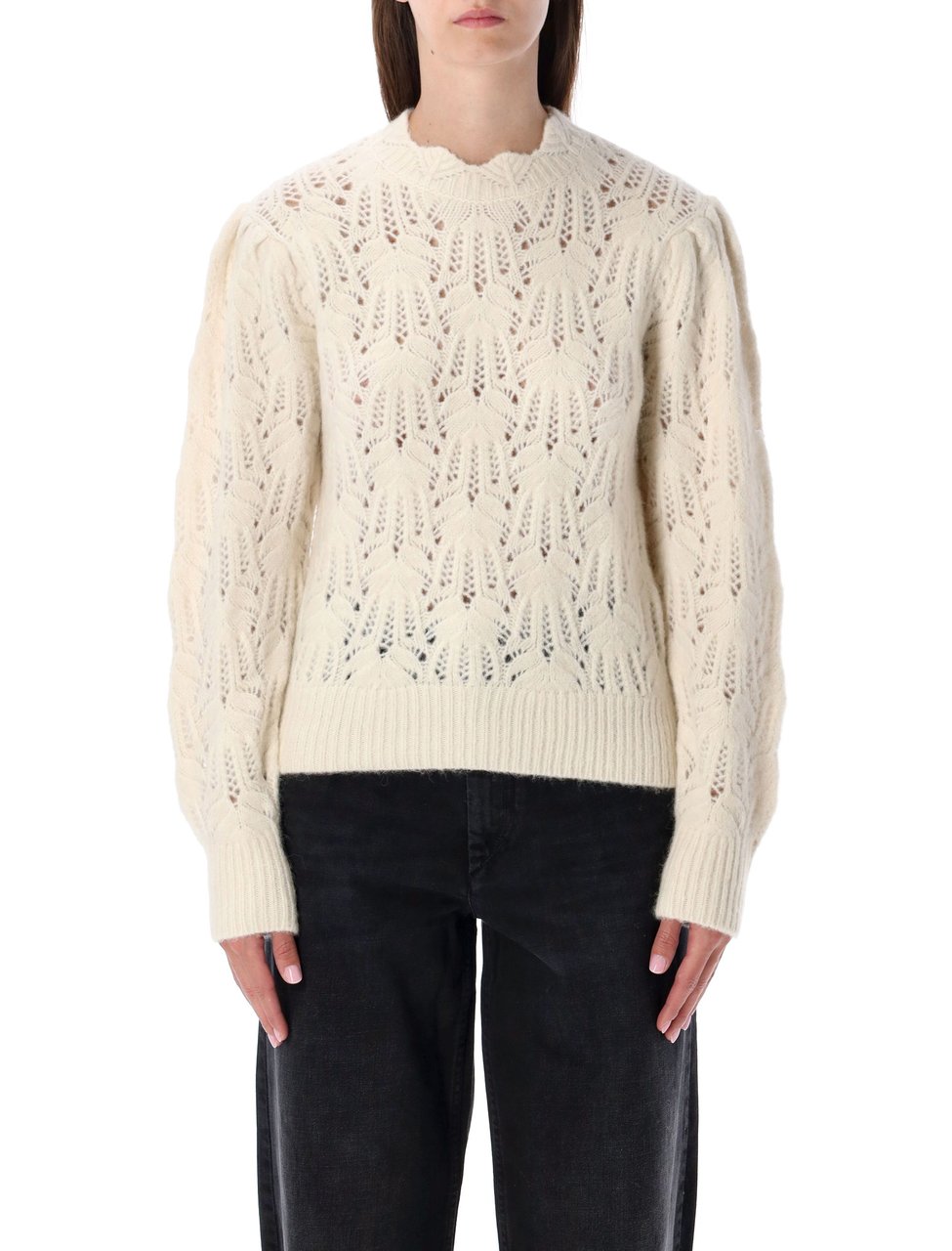 Isabel Marant Celestine Openwork Puffed Sleeve Sweater Neutraal