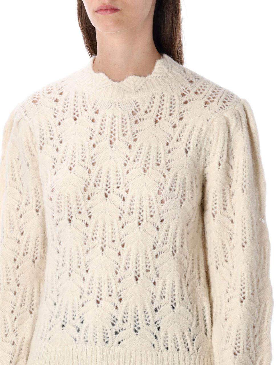 Isabel Marant Celestine Openwork Puffed Sleeve Sweater Neutraal