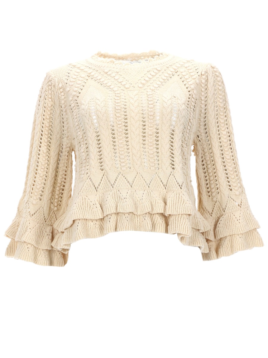 Isabel Marant Norma Cropped Openwork Knit Top Neutraal