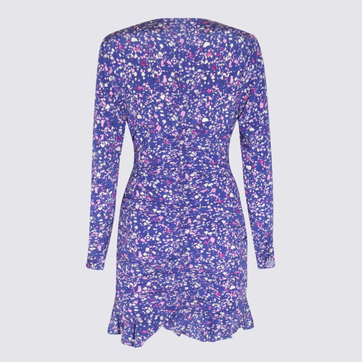 Isabel Marant Fitted Floral Mini Dress with Deep V-Neckline and Ruffled Hemline Paars