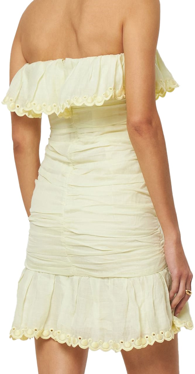 Isabel Marant Ivory short off-the-shoulder dress with ruffles Geel