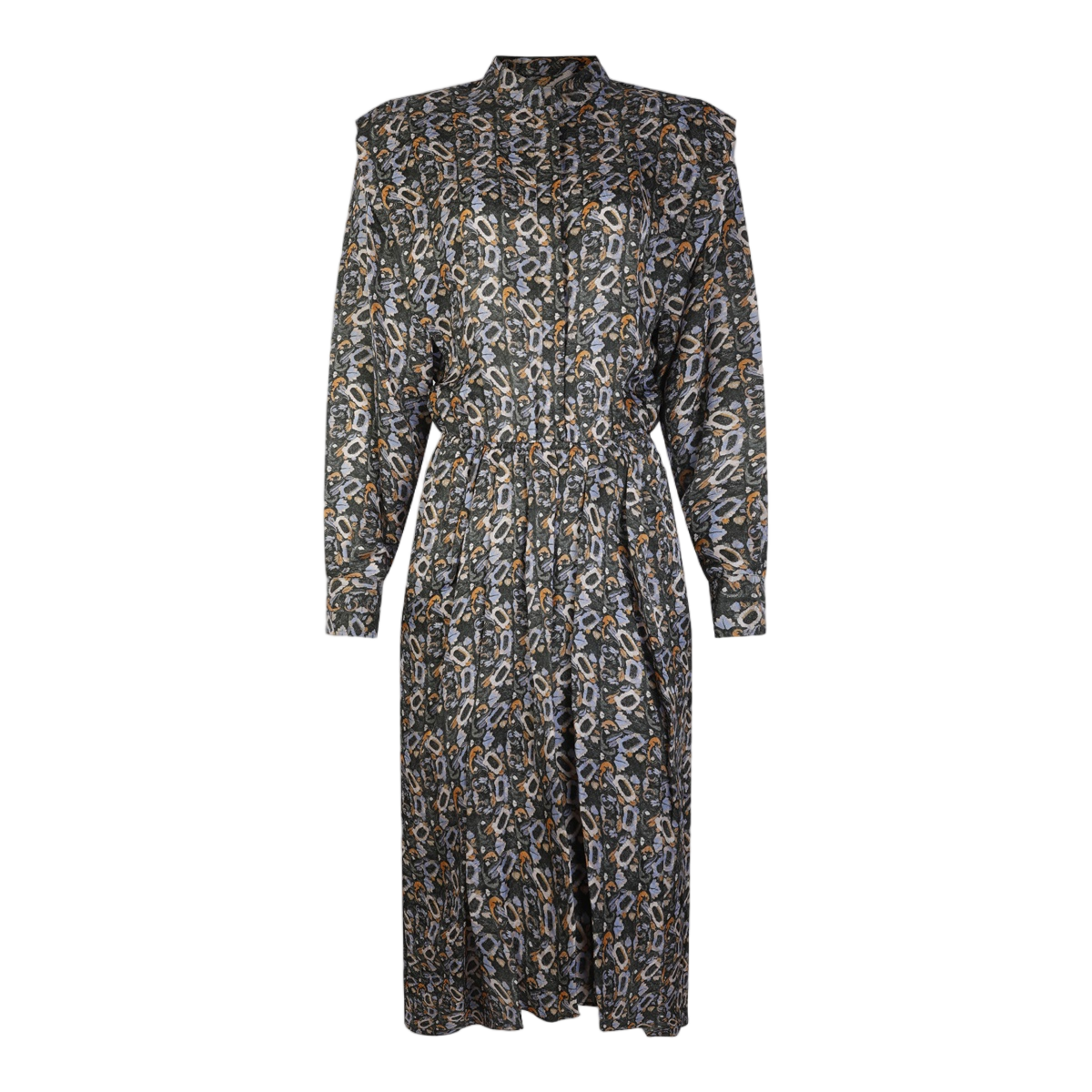 Isabel Marant Midi Dress with Abstract Multicolor Pattern and Structured Shoulders Grijs