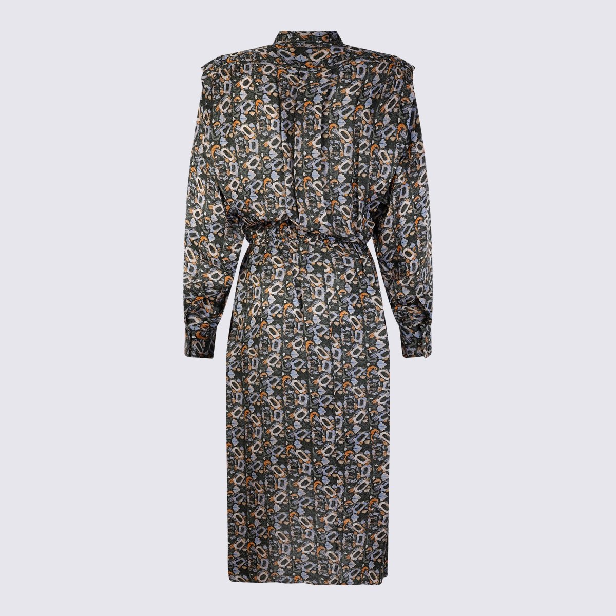Isabel Marant Midi Dress with Abstract Multicolor Pattern and Structured Shoulders Grijs