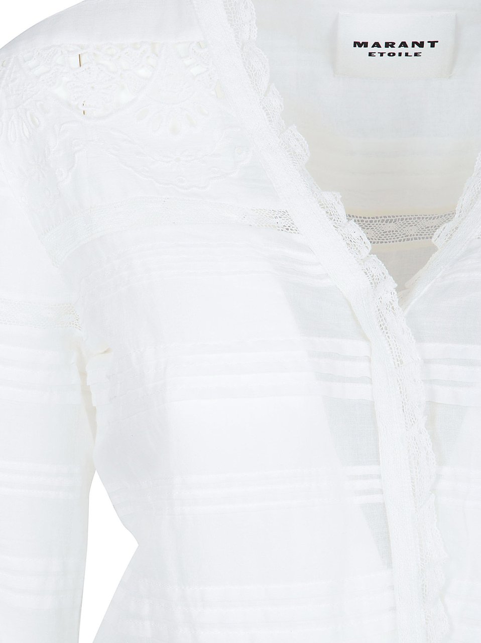 Isabel Marant Long White Dress with Crochet Lace Inserts and Asymmetrical Hem Wit