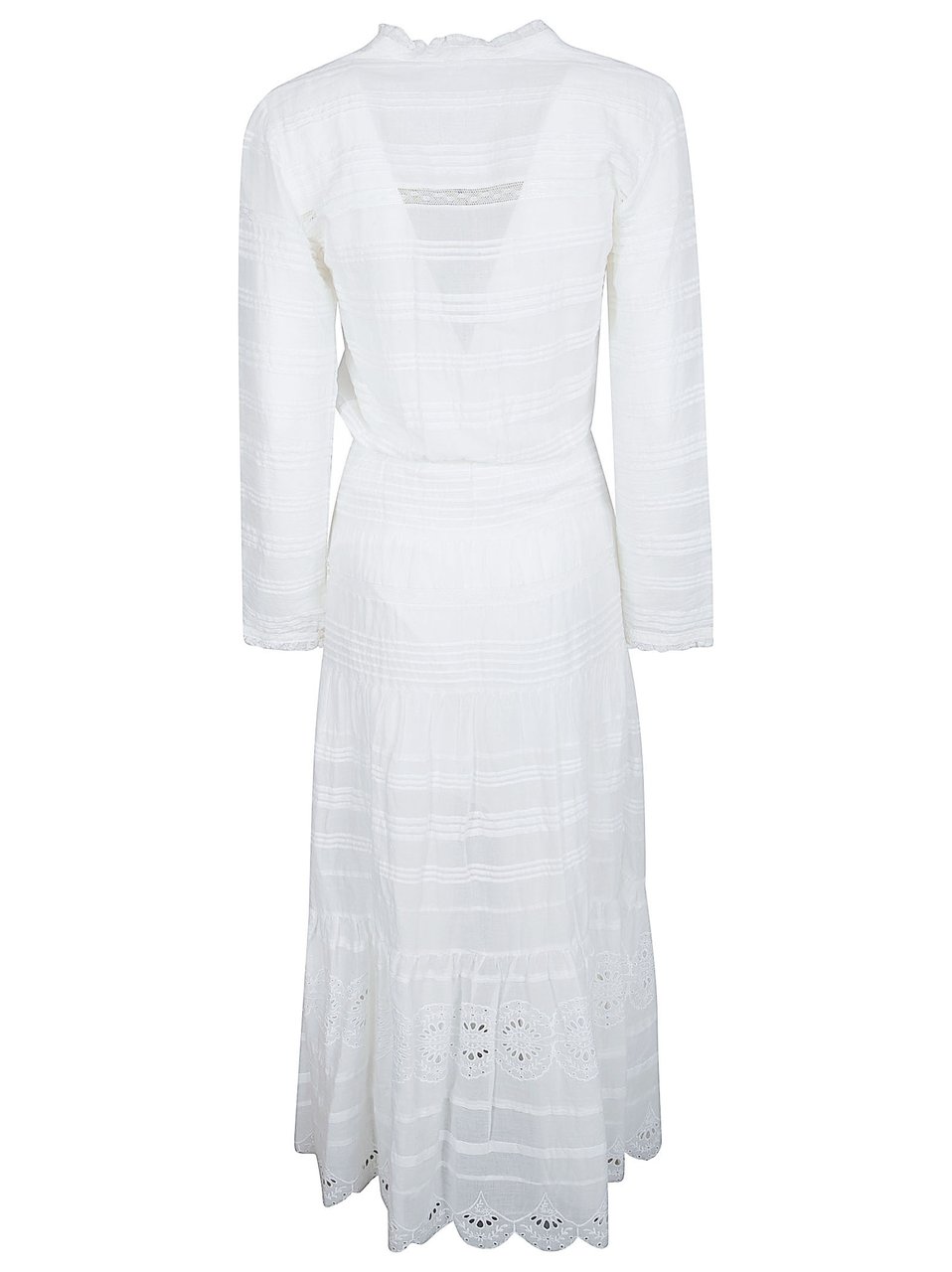 Isabel Marant Long White Dress with Crochet Lace Inserts and Asymmetrical Hem Wit