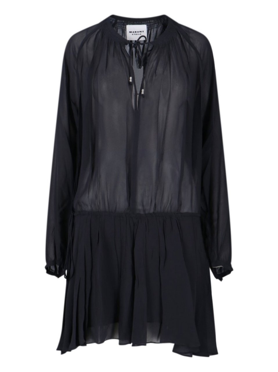 Isabel Marant Black Semi-Transparent Midi Dress With Drawstring Waist Zwart