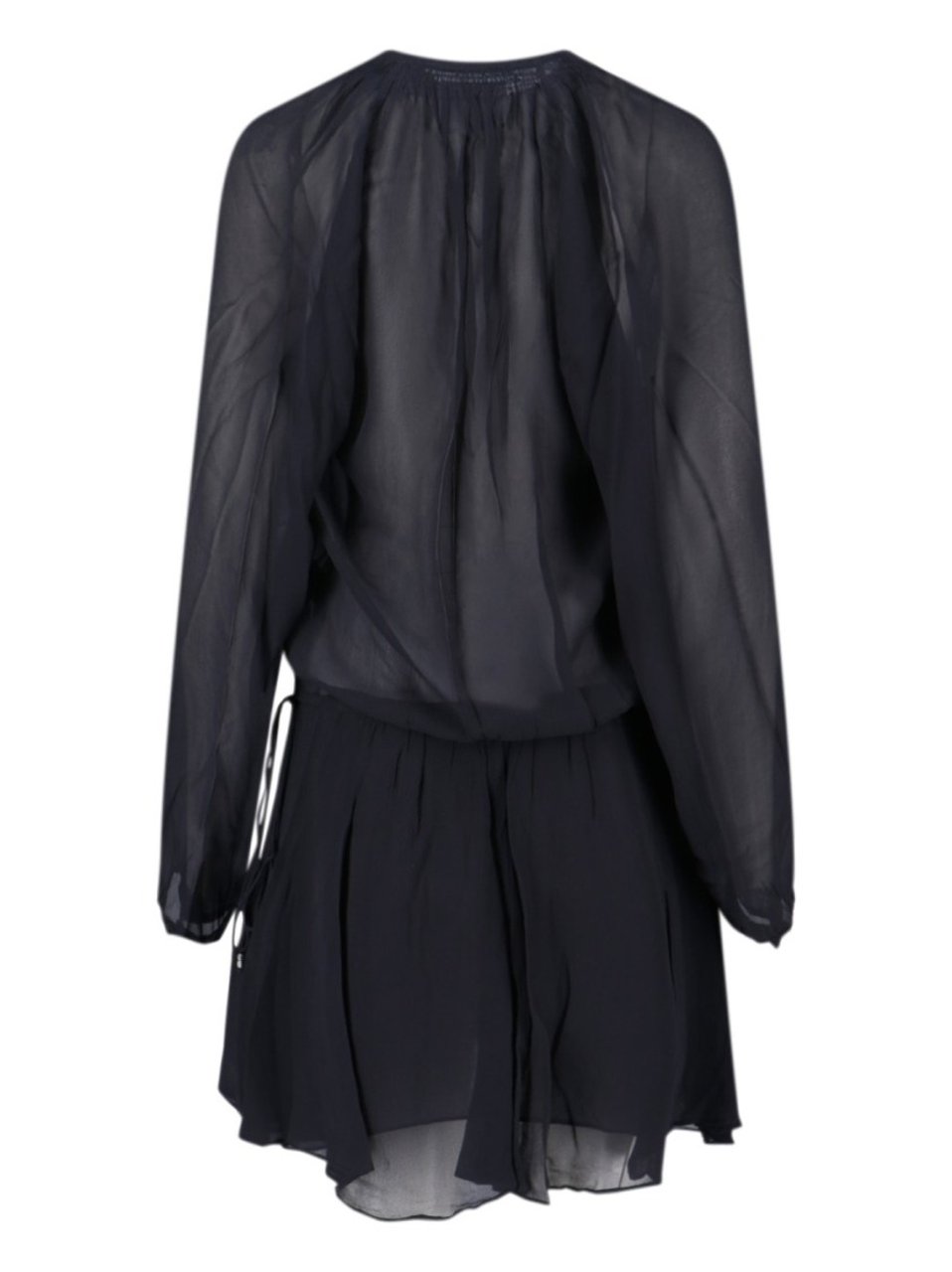 Isabel Marant Black Semi-Transparent Midi Dress With Drawstring Waist Zwart