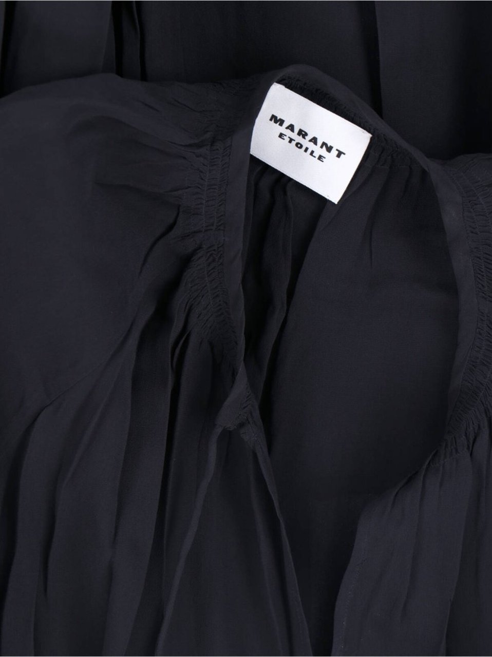 Isabel Marant Black Semi-Transparent Midi Dress With Drawstring Waist Zwart
