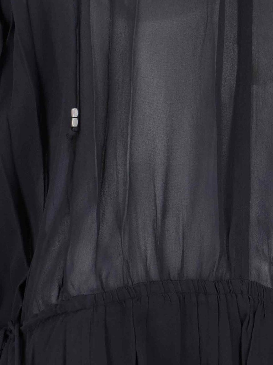 Isabel Marant Black Semi-Transparent Midi Dress With Drawstring Waist Zwart