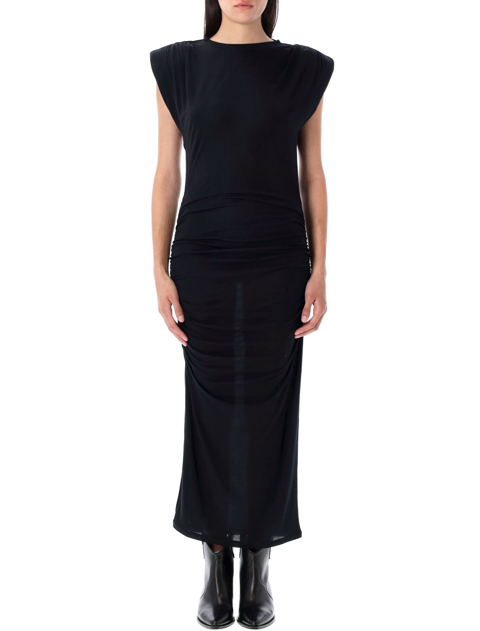 Isabel Marant Donna Fitted Ruched Midi Dress Zwart