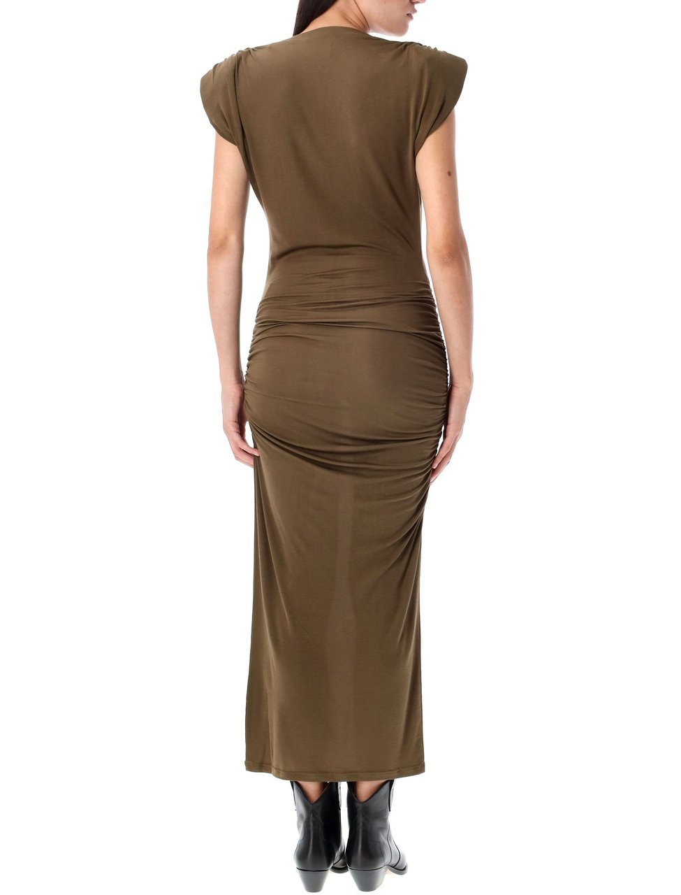 Isabel Marant Donna Ruched Structured Shoulder Midi Dress Grijs
