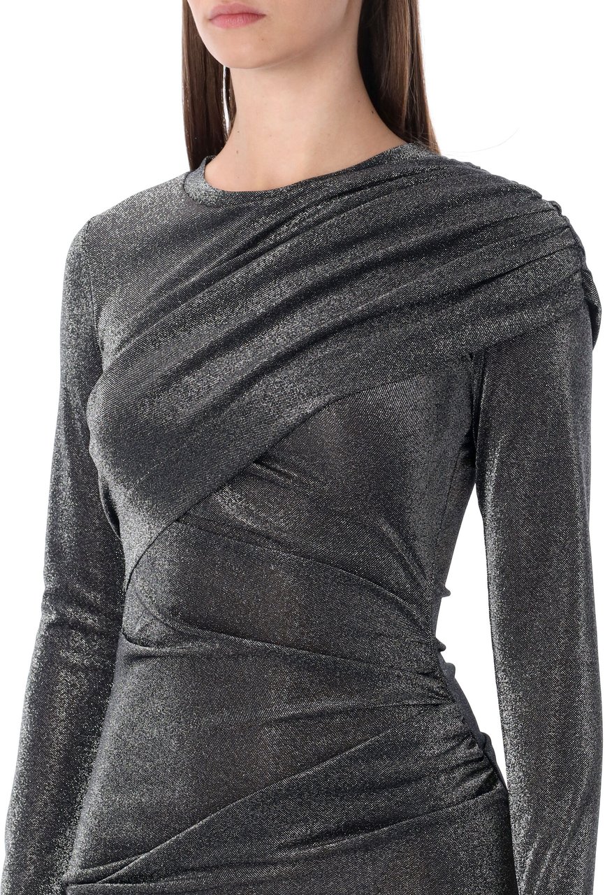 Isabel Marant Marant Étoile Denise short draped lurex dress Zilver