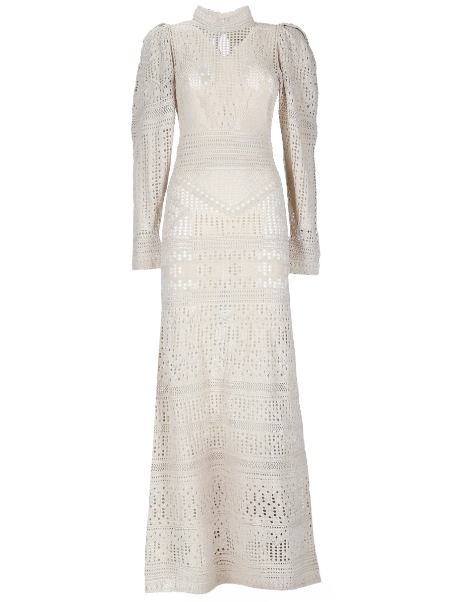 Isabel Marant Neutral Dione Crochet Textured Midi Dress Grijs