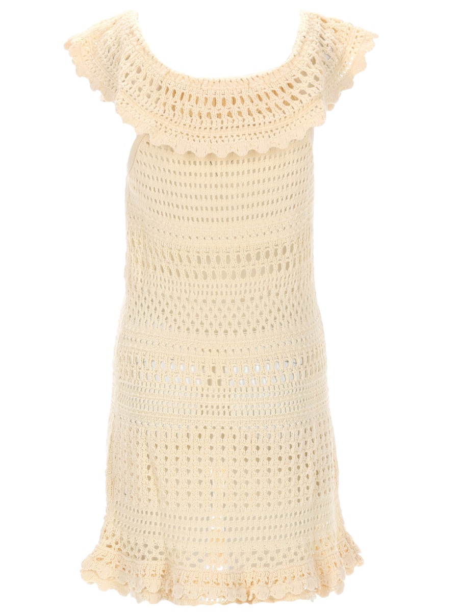 Isabel Marant Zoa Crochet Knit Mini Dress Neutraal