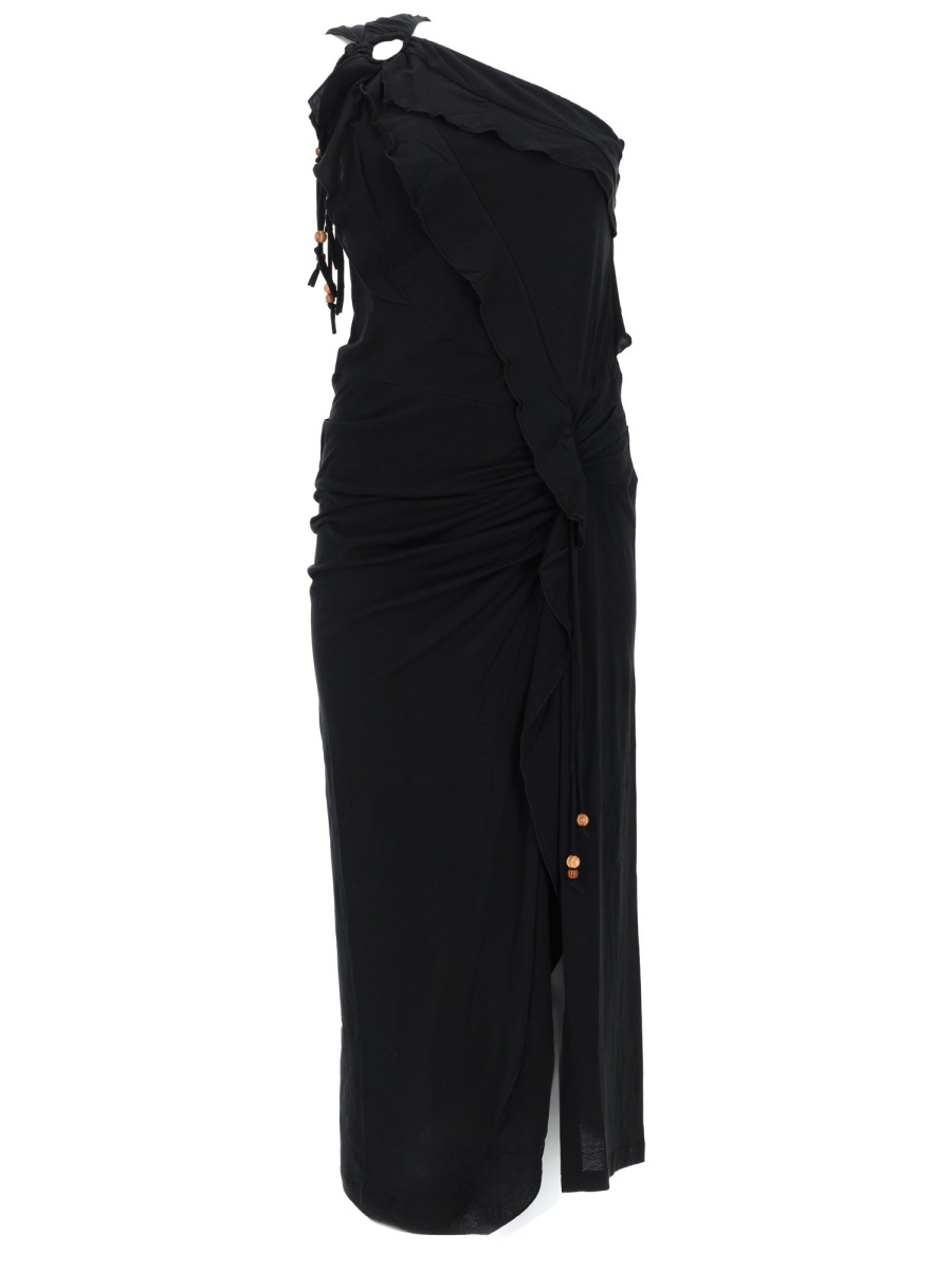 Isabel Marant Juliane Asymmetrical One-Shoulder Cotton Midi Dress Zwart