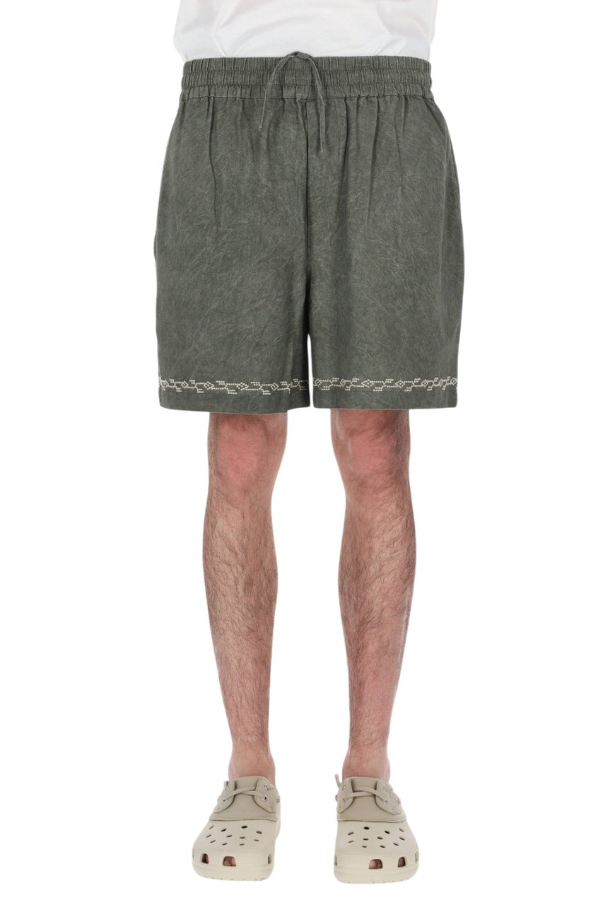 Isabel Marant Zilan Embroidered Cotton Drawstring Shorts Grijs