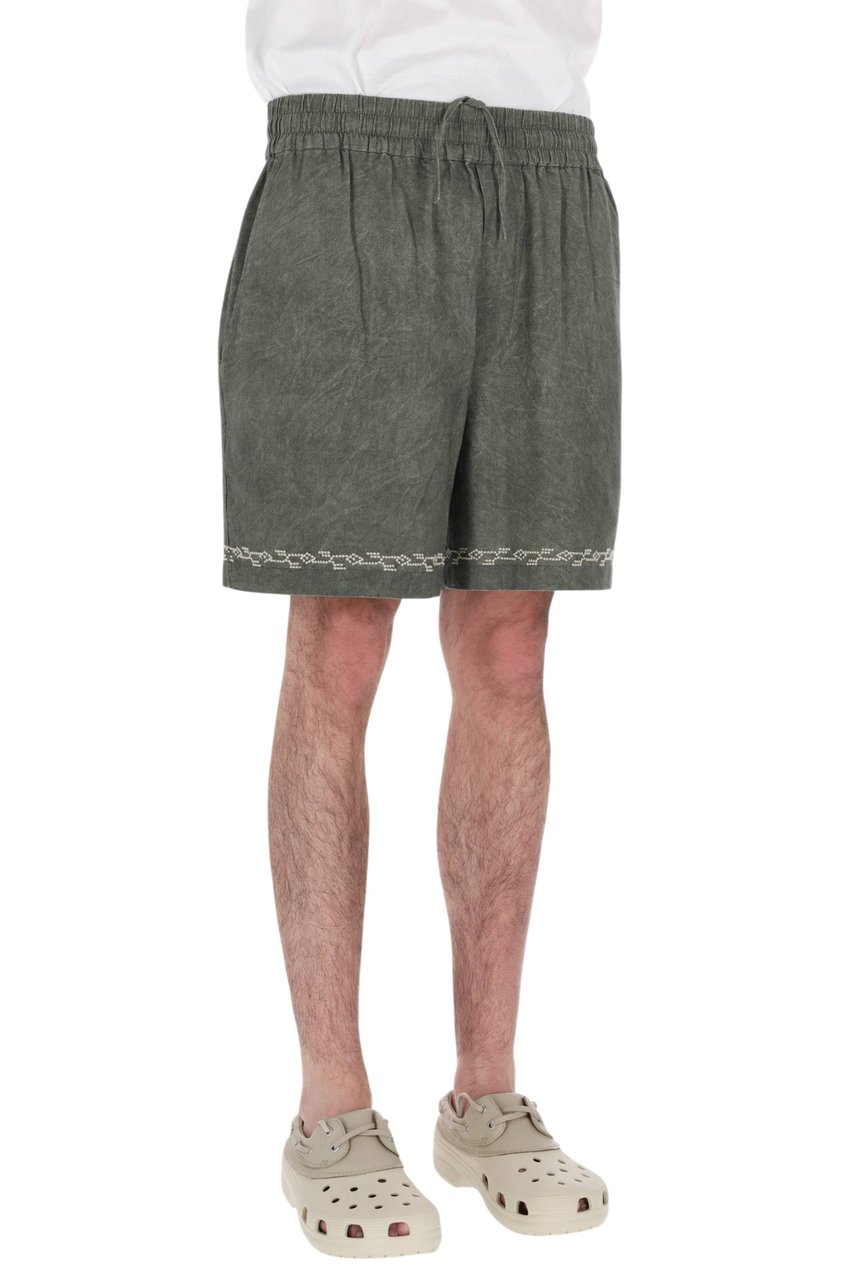 Isabel Marant Zilan Embroidered Cotton Drawstring Shorts Grijs