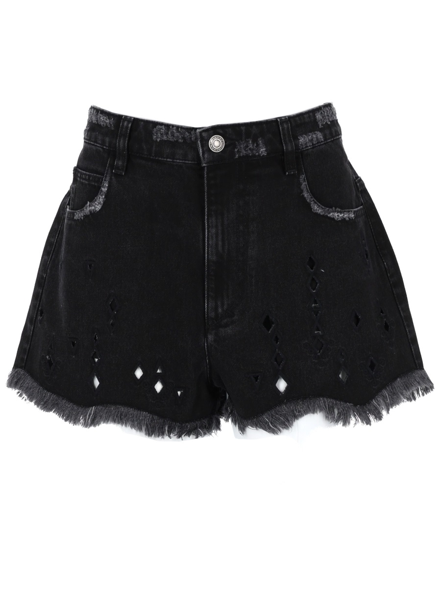 Isabel Marant Aecia Black Denim Distressed Shorts Zwart
