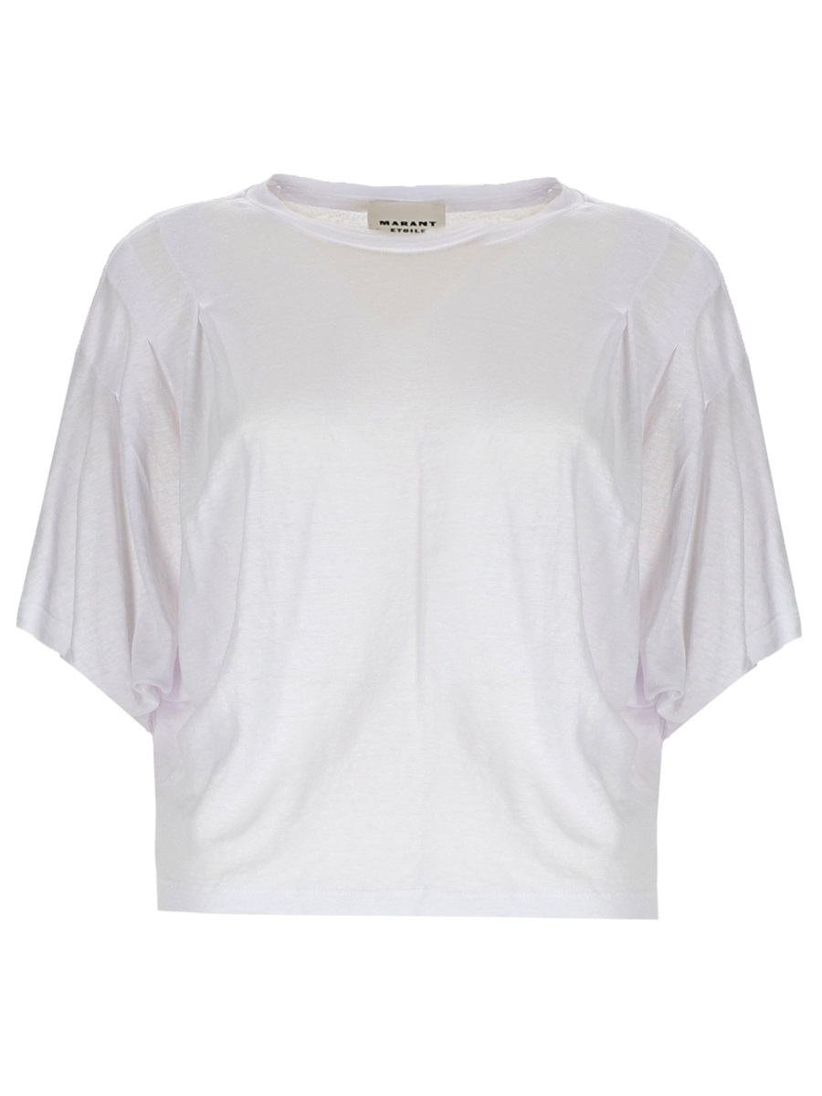 Isabel Marant Kyanza Cropped Pleated Linen T-Shirt Wit
