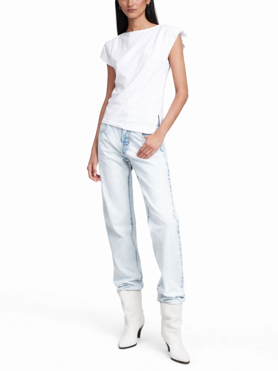Isabel Marant Sebani Wide Boat Neckline Cotton T-Shirt Wit