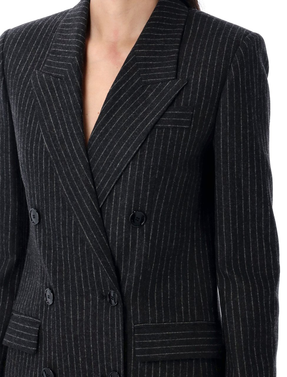 Isabel Marant Jevima Double Breasted Padded Shoulder Blazer Zwart