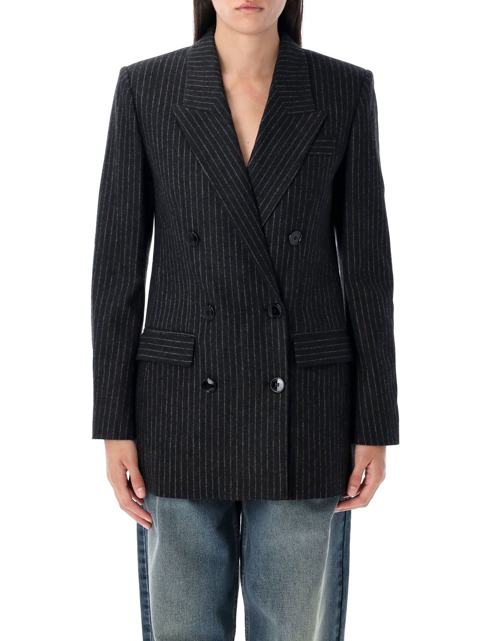 Isabel Marant Jevima Double Breasted Padded Shoulder Blazer Zwart