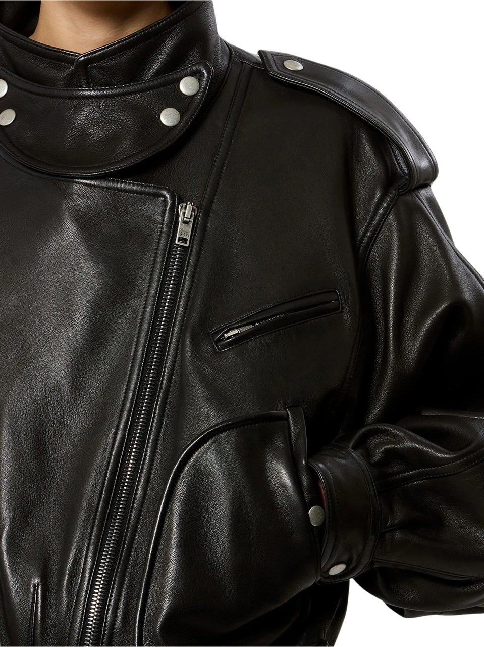Isabel Marant Farza Jacket Cropped Boxy Leather Jacket Zwart