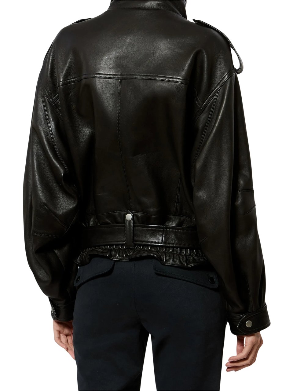 Isabel Marant Farza Jacket Cropped Boxy Leather Jacket Zwart