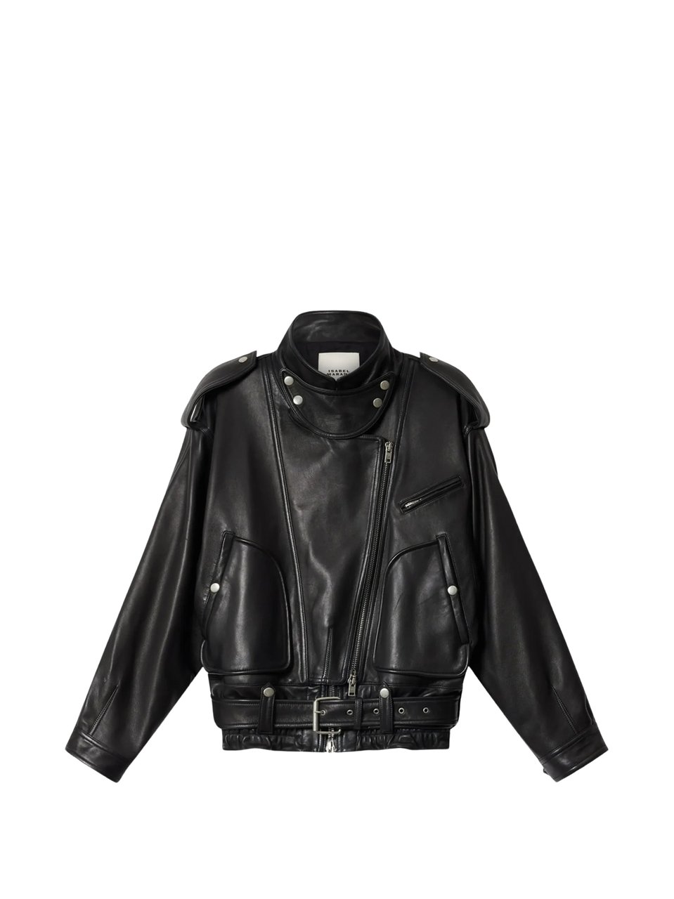 Isabel Marant Farza Jacket Cropped Boxy Leather Jacket Zwart
