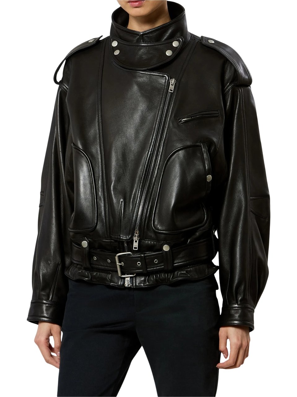 Isabel Marant Farza Jacket Cropped Boxy Leather Jacket Zwart