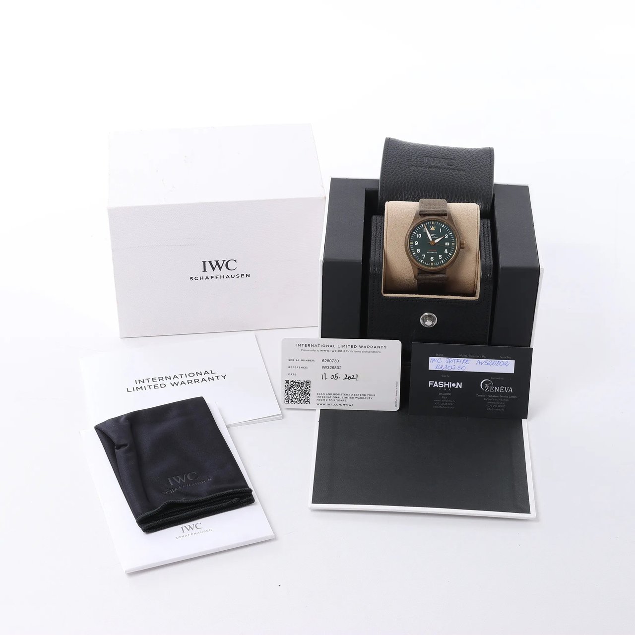 IWC Spitfire IW326802 6280730 Bronze x Leather AT Watch with Green Dial Divers