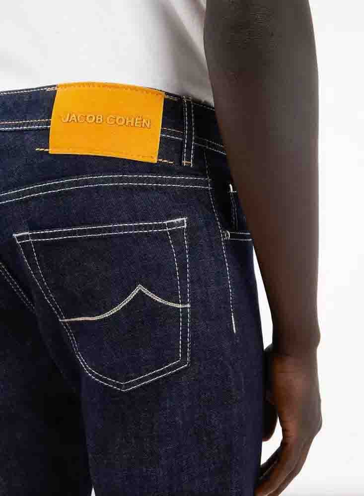 Jacob Cohen Blue Cotton Men Jeans with Straight Leg Cut Blauw