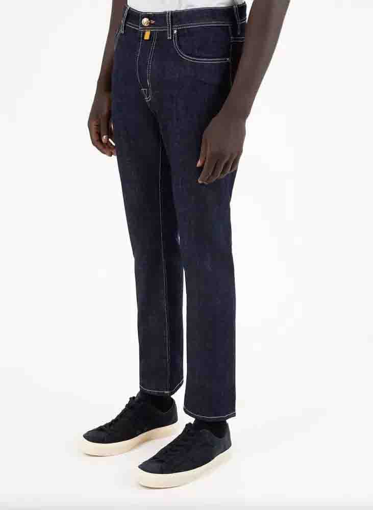 Jacob Cohen Blue Cotton Men Jeans with Straight Leg Cut Blauw