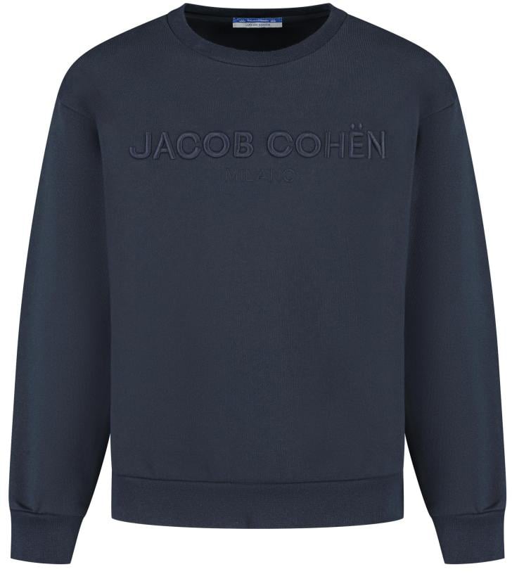 Jacob Cohen Felpa Girocollo Ricamo Logo Rigonfiato Blu Navy Blauw