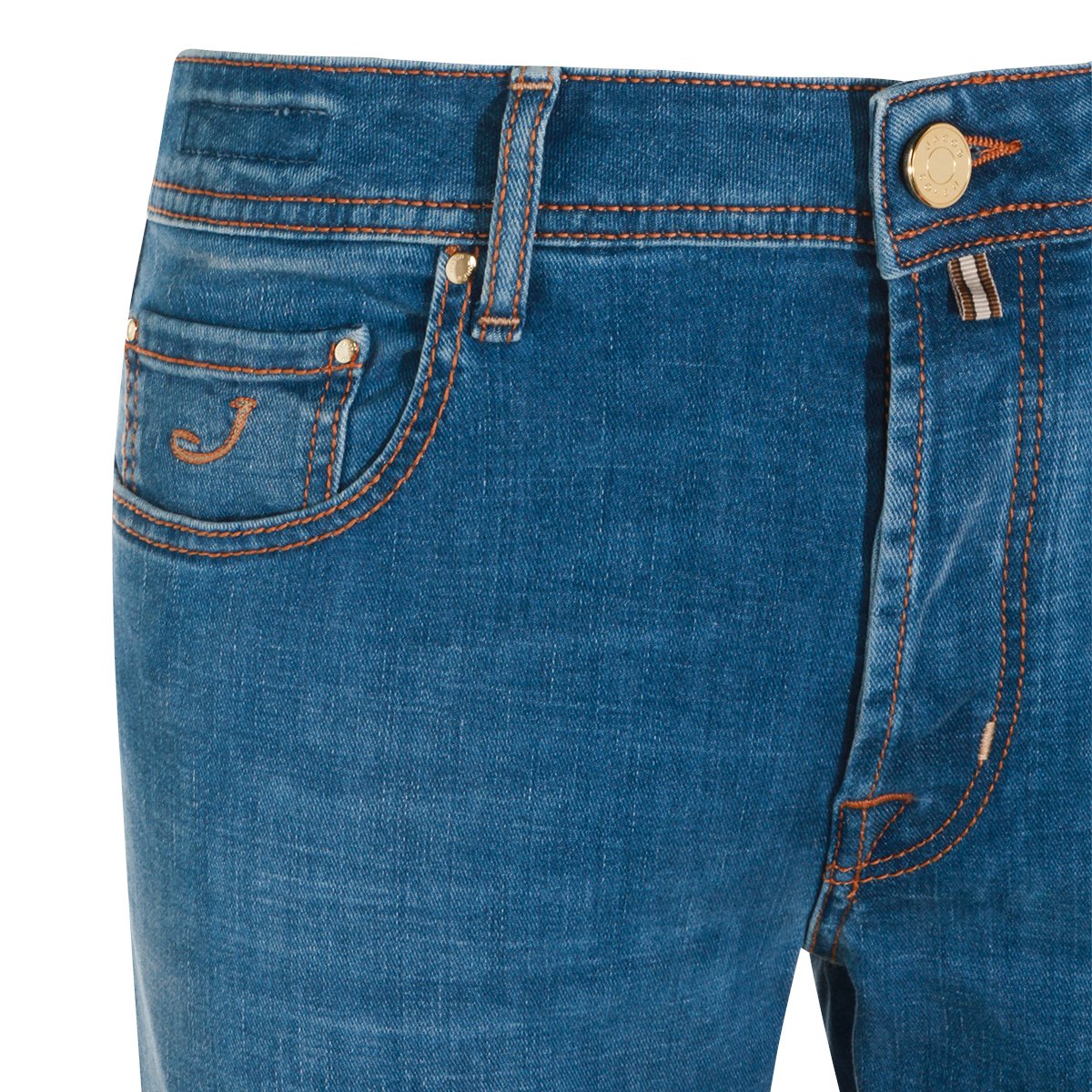 Jacob Cohen Classic Slim Fit Jeans with Medium Blue Wash and Contrast Stitching Blauw