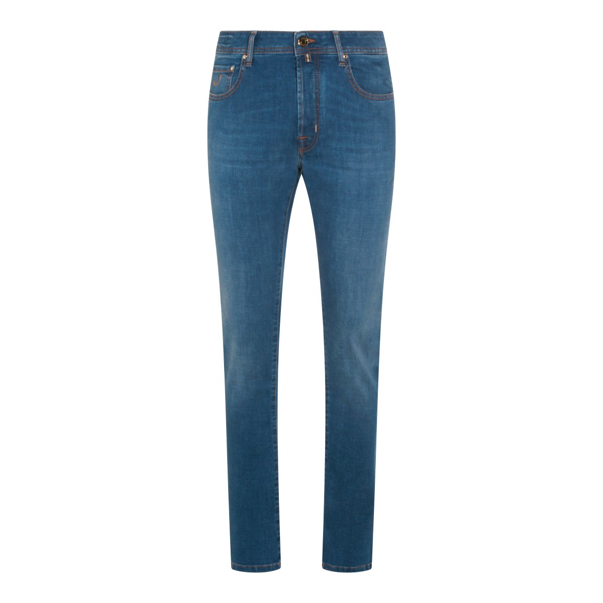Jacob Cohen Classic Slim Fit Jeans with Medium Blue Wash and Contrast Stitching Blauw