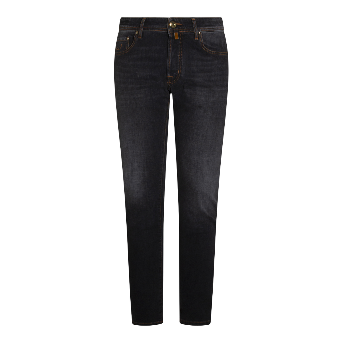 Jacob Cohen Slim Fit Black Jeans With Brown Stitching Zwart