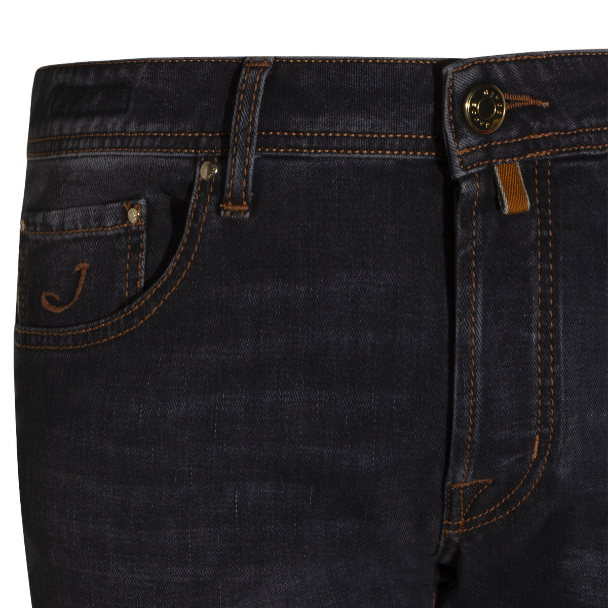 Jacob Cohen Slim Fit Black Jeans With Brown Stitching Zwart