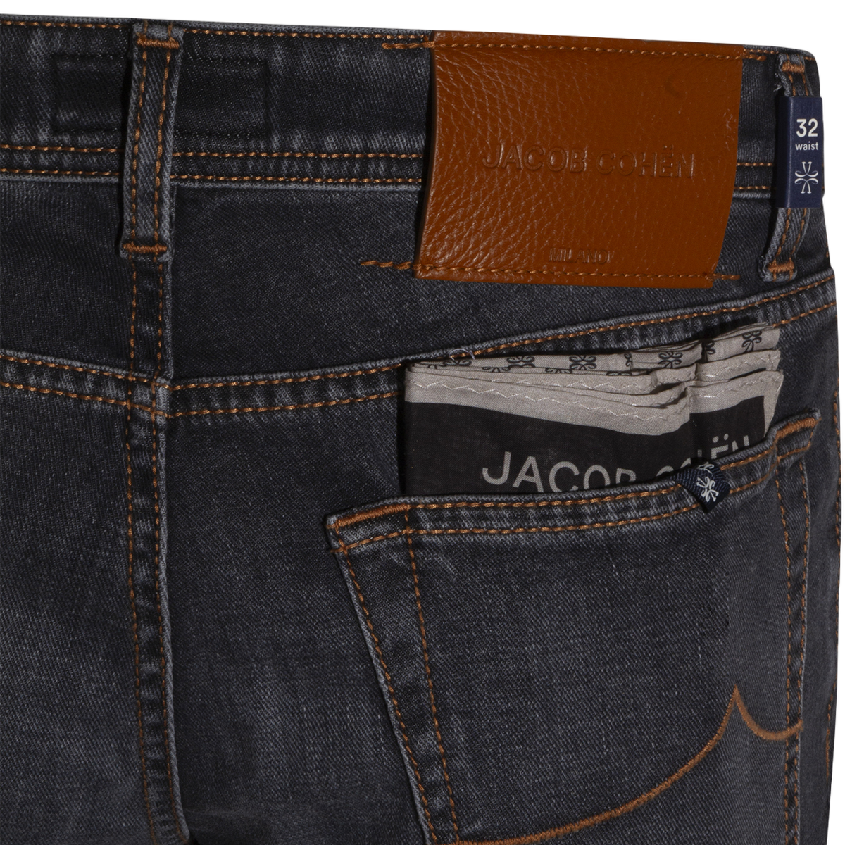 Jacob Cohen Slim Fit Black Jeans With Brown Stitching Zwart