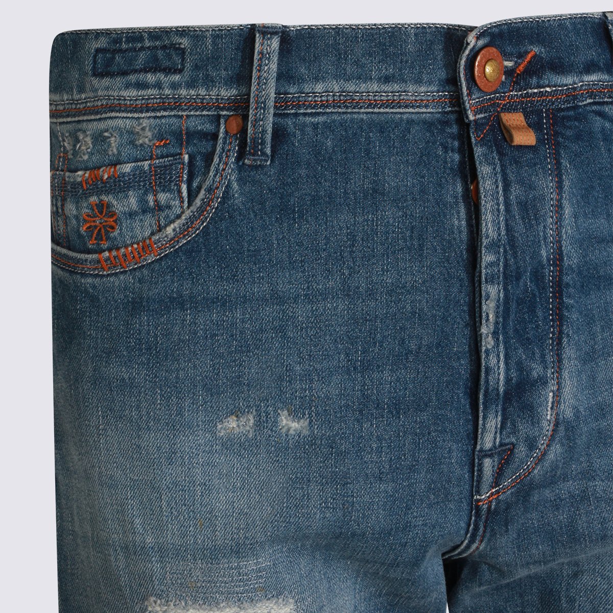 Jacob Cohen Classic Straight-Leg Jeans With Subtle Distressing And Five-Pocket Styling Blauw