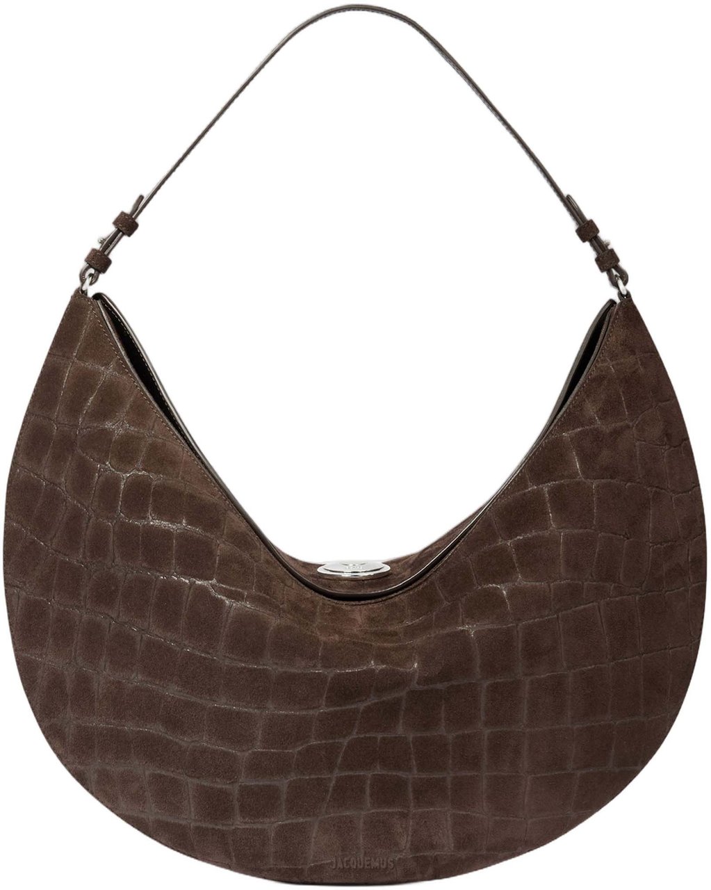 Jacquemus Crescent-Shape Top-Handle Bag In Crocodile-Effect Calfskin Leather Bruin