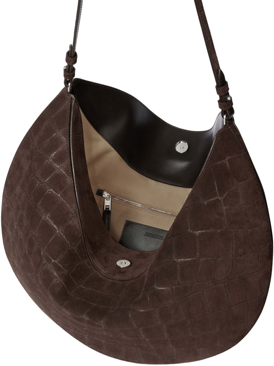 Jacquemus Crescent-Shape Top-Handle Bag In Crocodile-Effect Calfskin Leather Bruin