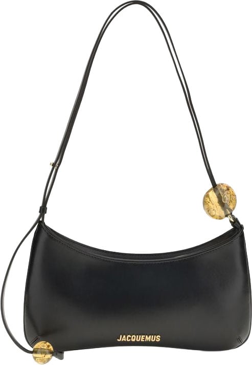 Jacquemus Black Calf Leather Bos Taurus Shoulder Bag Zwart