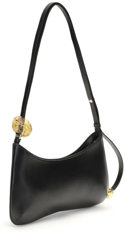 Jacquemus Black Calf Leather Bos Taurus Shoulder Bag Zwart