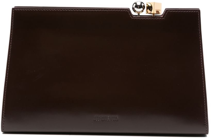 Jacquemus Sleek Rectangular Clutch with Metallic Clasp Bruin