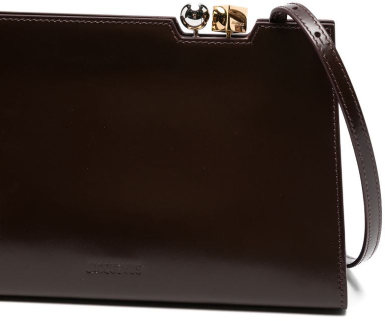 Jacquemus Sleek Rectangular Clutch with Metallic Clasp Bruin