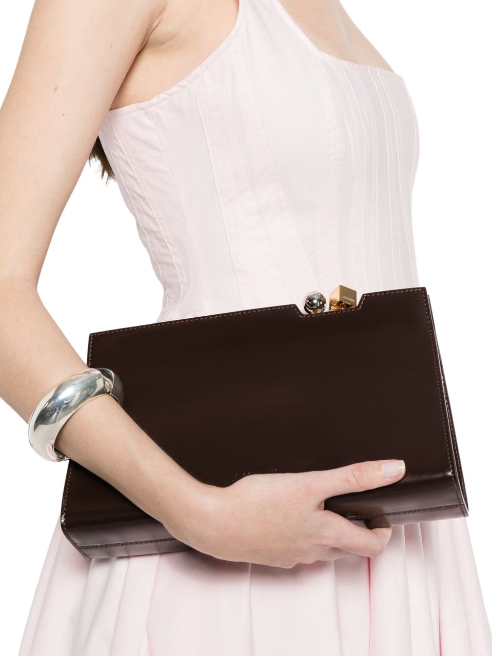 Jacquemus Sleek Rectangular Clutch with Metallic Clasp Bruin