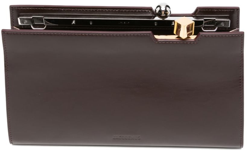 Jacquemus Sleek Rectangular Clutch with Metallic Clasp Bruin
