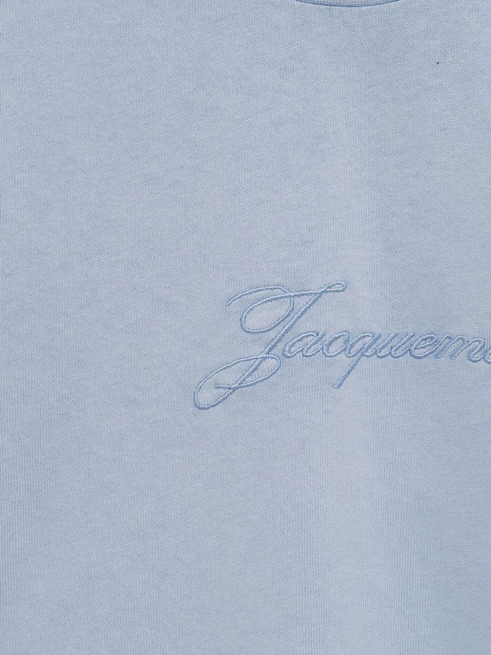 Jacquemus Light Blue Round Neck T-Shirt with Embroidered Logo Blauw